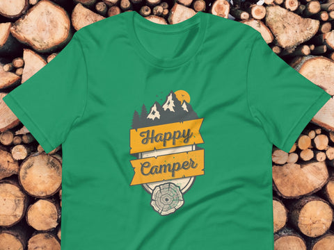 Happy Camper - Tee | Kelly Green | adventure shirt | outdoor gift | vintage | camping shirt | nature shirt | gift for him | gift for her